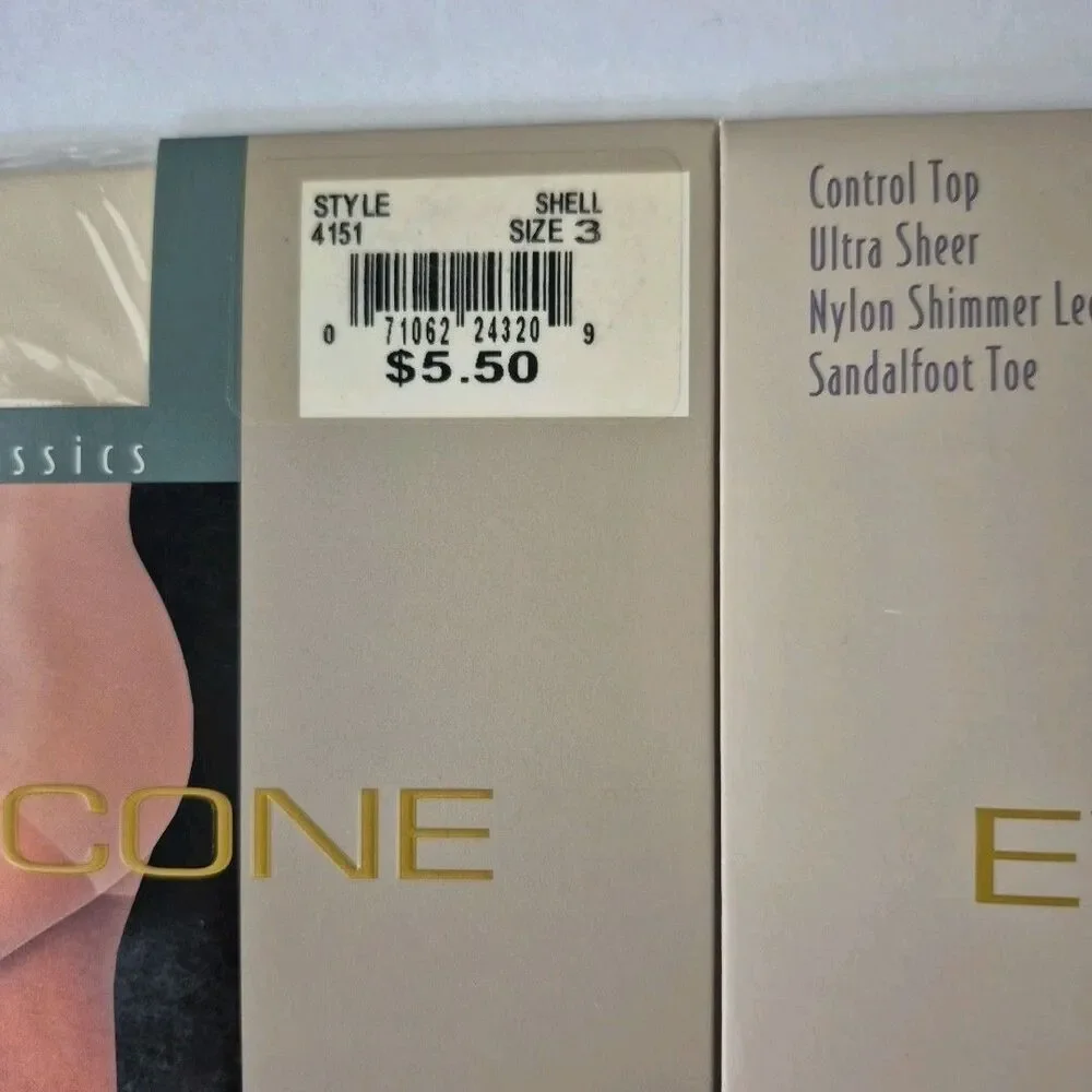 Evan Picone 3 Prs Control Top Ultra Sheer Sandal Foot Pantyhose SZ 3 Bone Shell